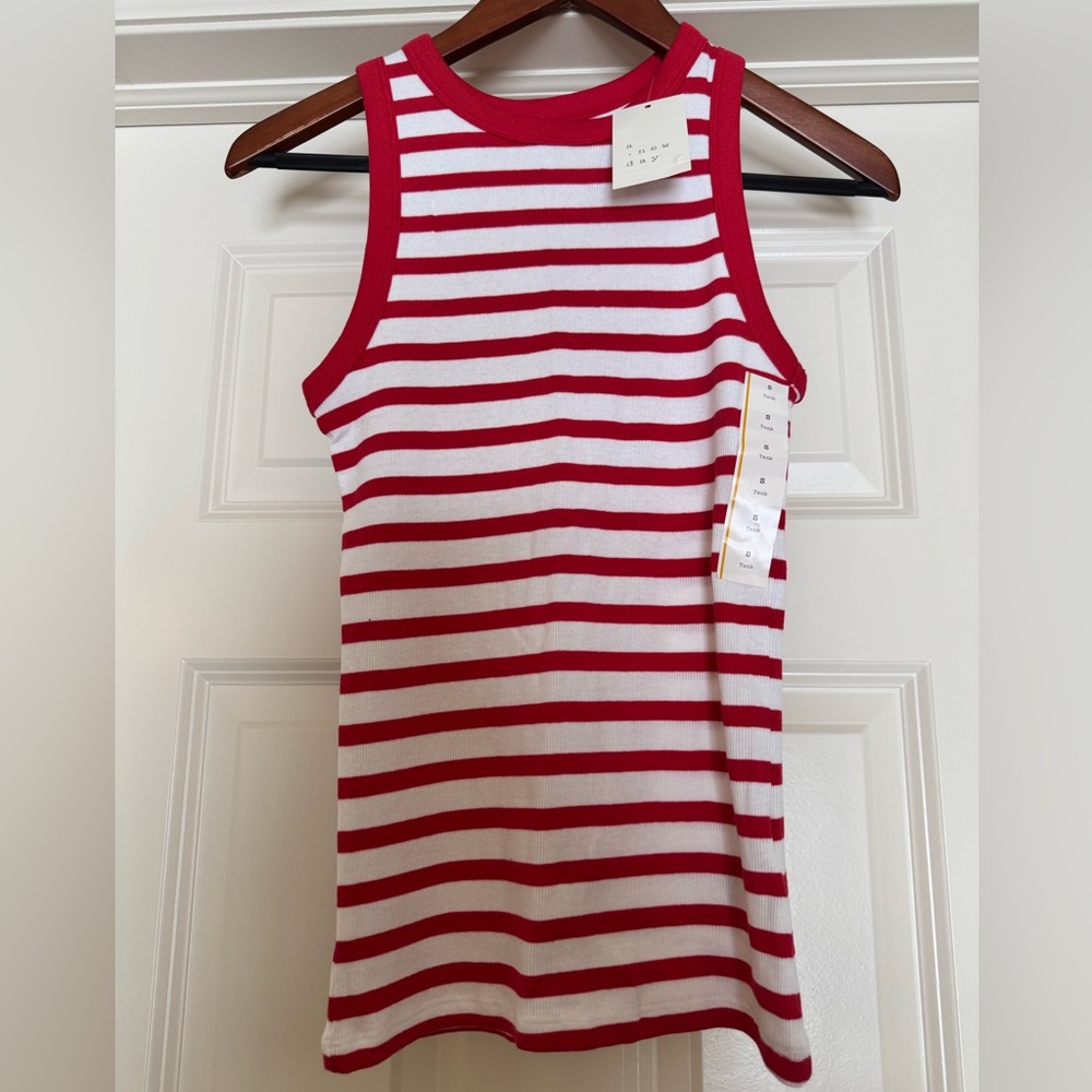 a new day Striped Red and White Tank Top